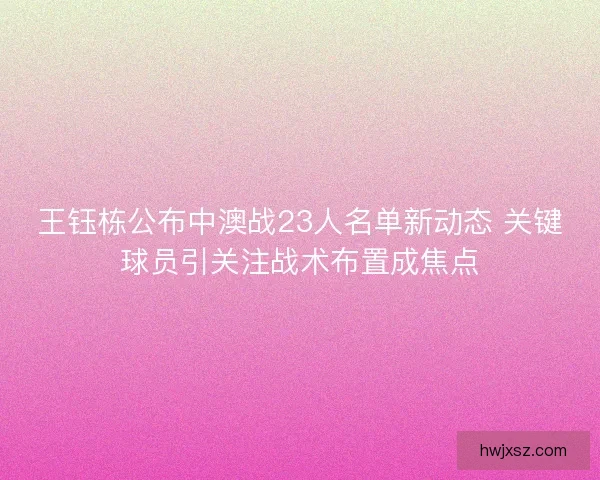 王钰栋公布中澳战23人名单新动态 关键球员引关注战术布置成焦点
