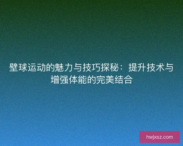 壁球运动的魅力与技巧探秘：提升技术与增强体能的完美结合
